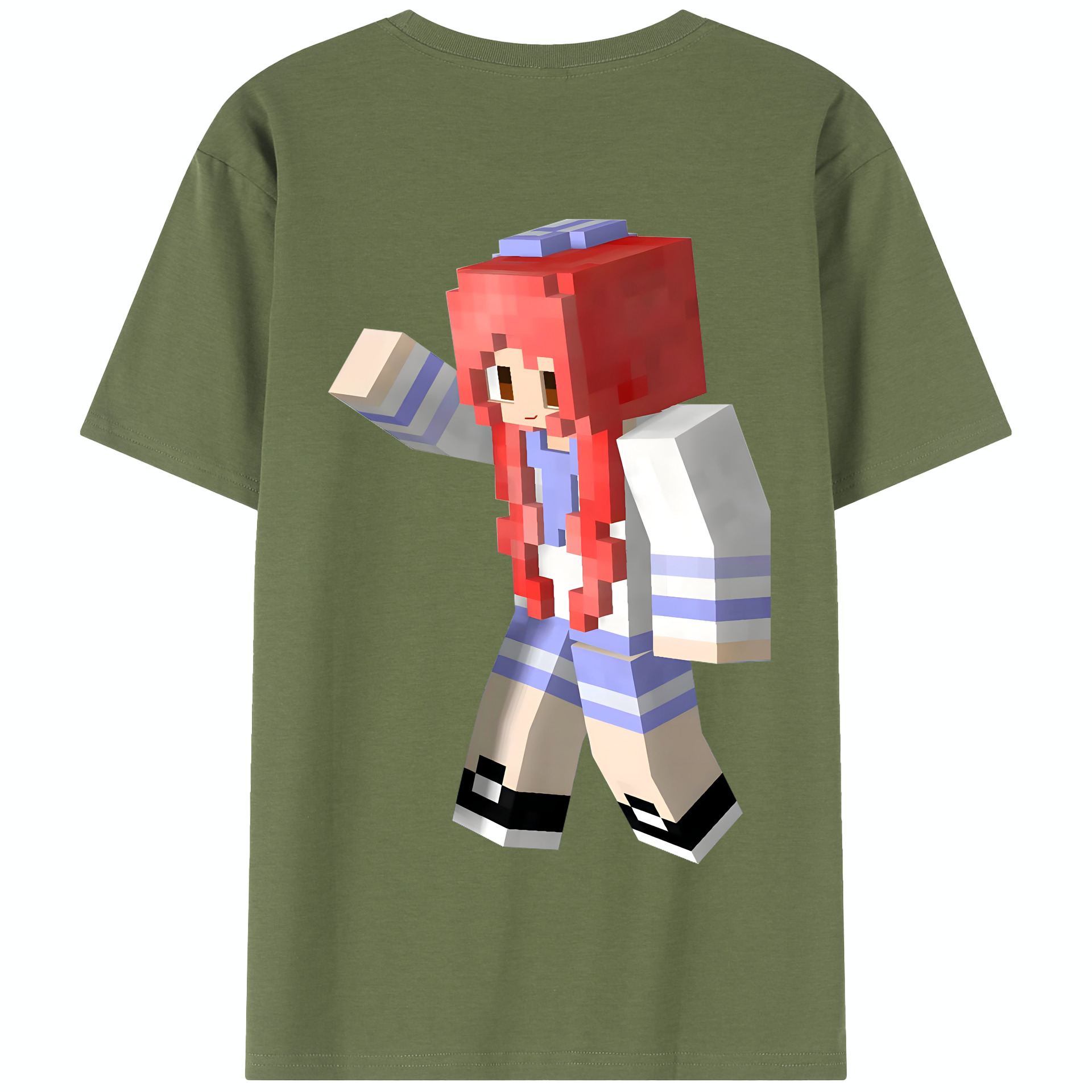 （画像用） マインクラフト ブロックの世界 Minecraft MC Block world 綿100％半袖Tシャツ（背面プリント）